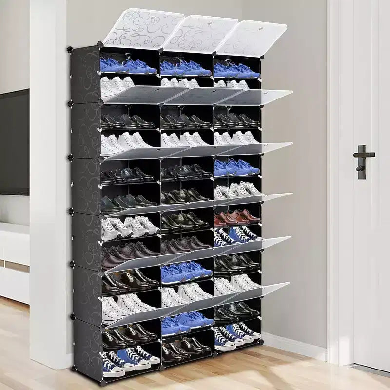 Expandable Plastic Shoe Rack, 12-Tier Shoe Cabinet, Holds 72 Pairs of Shoes, Suitable for Wardrobes, Entryways, Hallways,