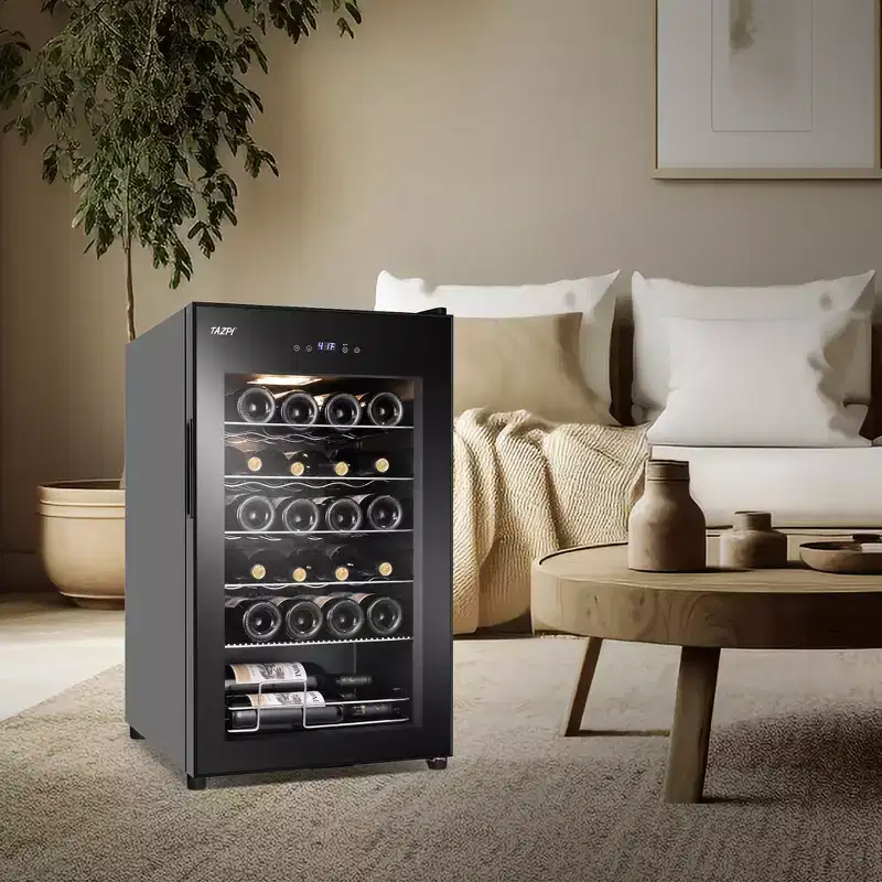 Hooure 17in 24-Bottle Wine Cellar - Compressor Cooling with LED Touch Control & Low-E Glass Door in Black