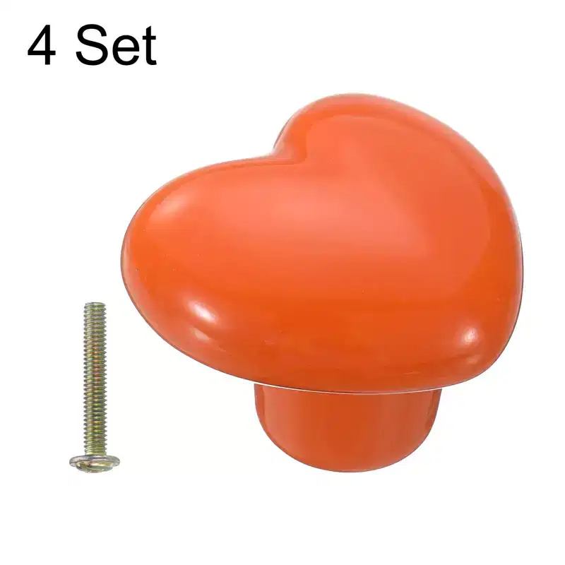 Unique Bargains Heart-Shaped Ceramic Drawer Knobs with Screw for Cupboard Wardrobe 4 Pcs