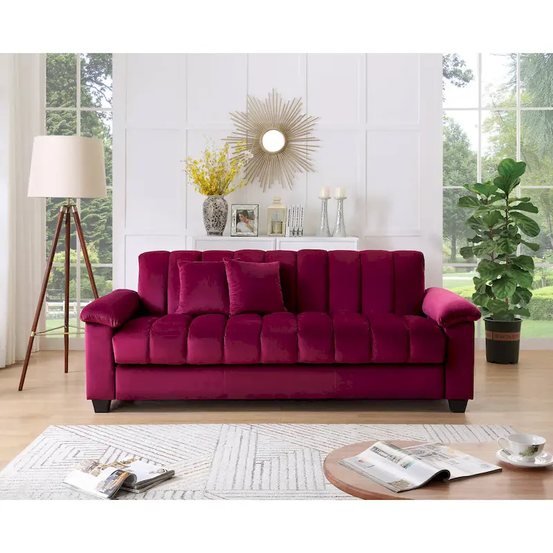 83 Comfortable Velvet Storage Sleeper Convertible Sofa Bed.