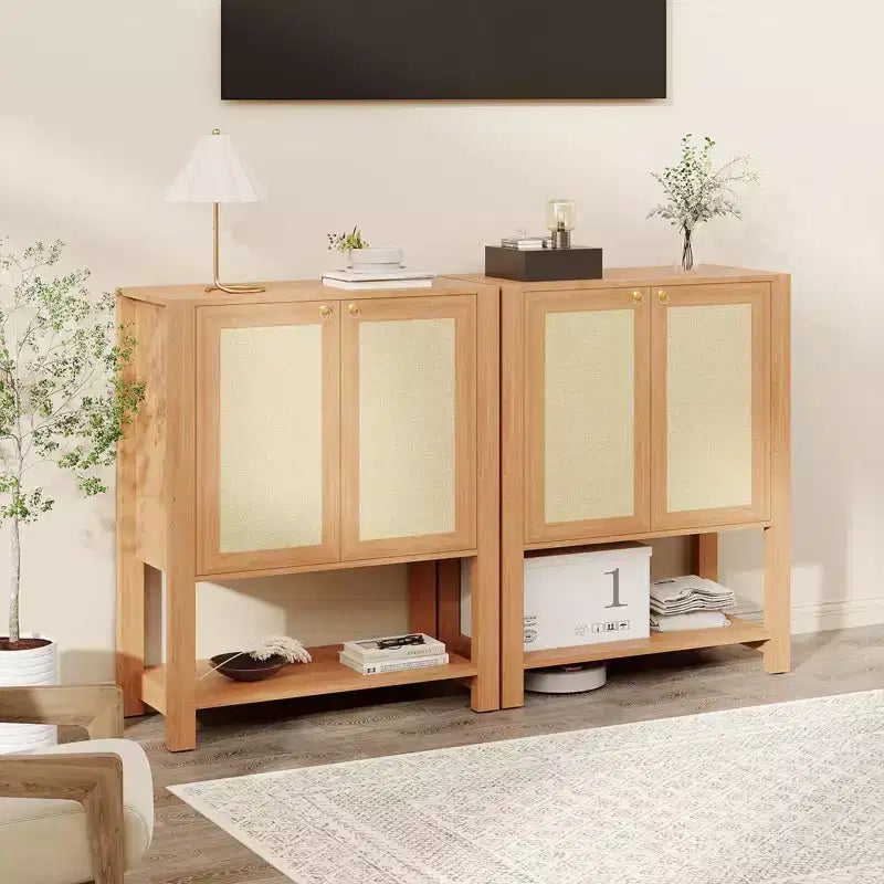 5-Tier Rattan Shoe Cabinet with Adjustable Shelves & Doors, Slim Entryway Organizer