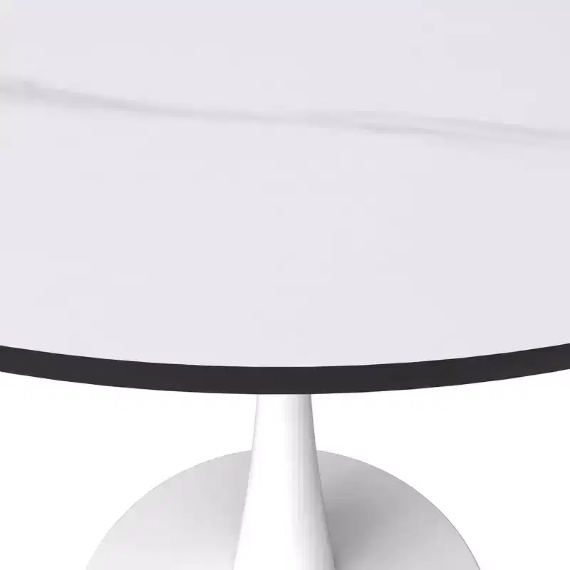LeisureMod Bristol 31 Round Dining Table  Sintered Stone Top Accent Caf Table & Sturdy Steel White Pedestal Base for Kitchen and Small Spaces