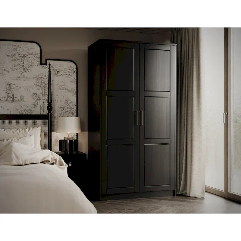 100% Solid Wood 2-Door Urban Wardrobe Armoire with Solid and Mirrored Doors