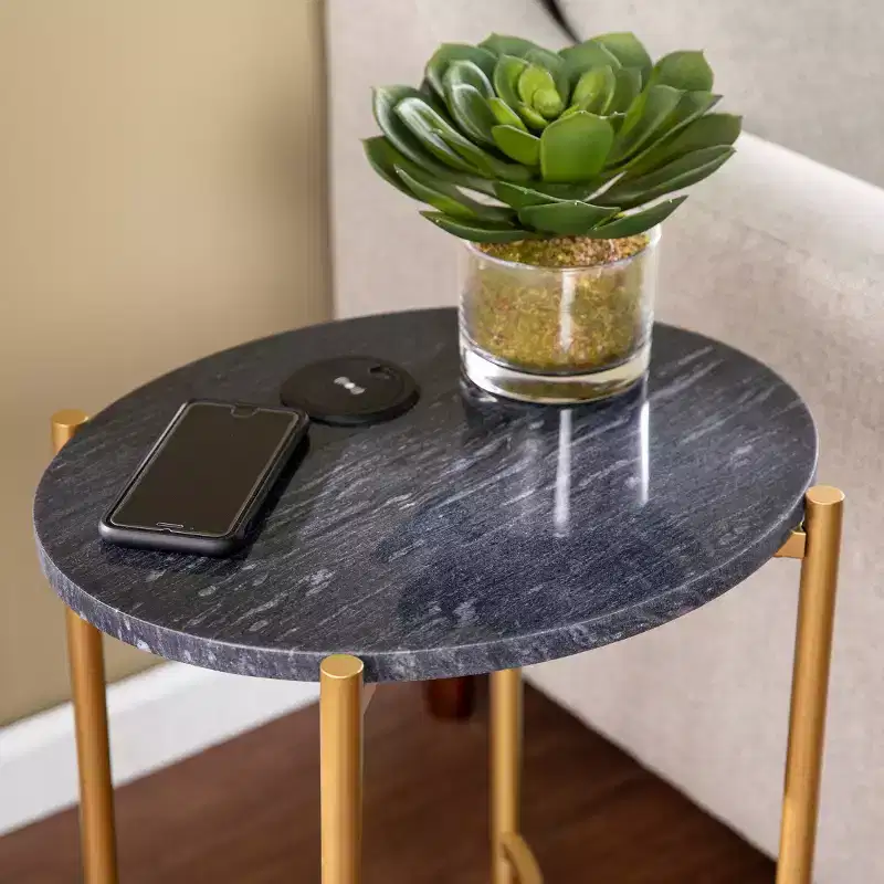 Side Table with Wireless Charging Station - Gold/Black
