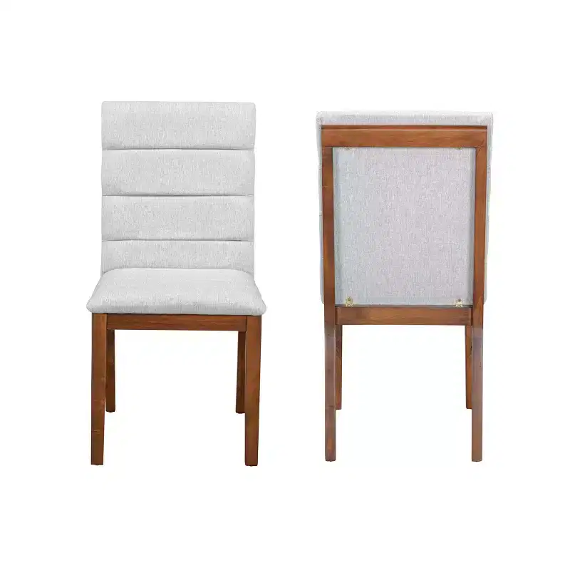 Set of 2 Upholstered Dining Chairs with Solid Wood Frame, Walnut & Light Gray