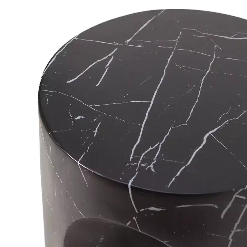 LeisureMod Crus 18 Sculptural Fiberstone End Table - Round Vaulted Base Side Table