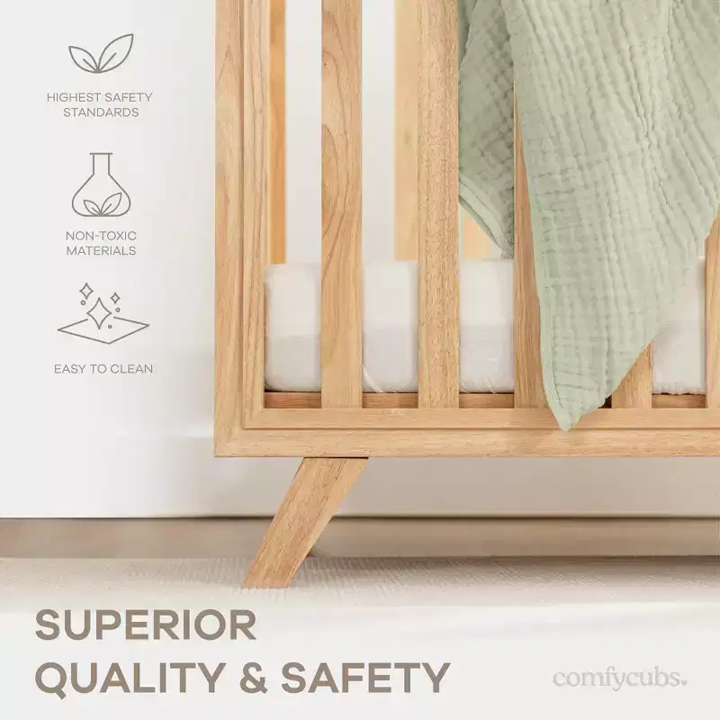 Comfy Cubs Baby Crib for 0 to 3 Years - Adjustable Mattress Height - 80 lbs Capacity Nursery Bed