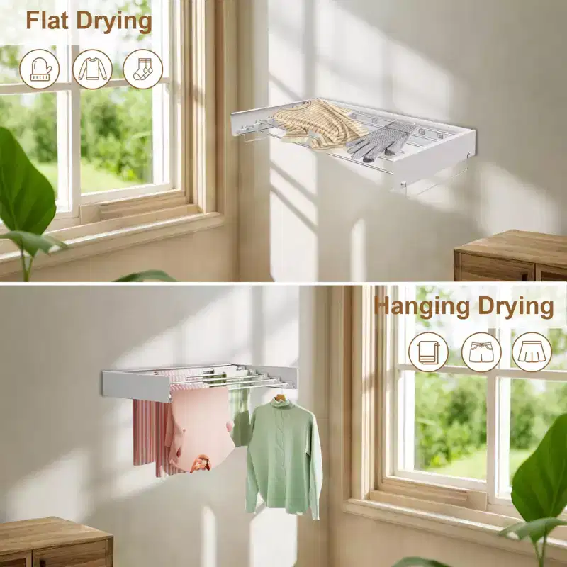 Drying Rack, Alloy Foldable Wall Mounted Retractable Clothes Hanger for Space Saving