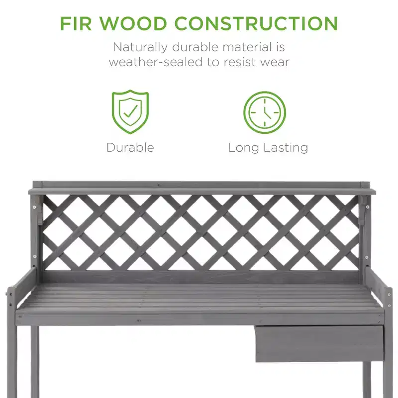 Best Choice Products Outdoor Wooden Garden Potting Bench, Workstation Table w/ Cabinet Drawer, Open Shelf