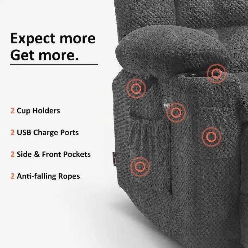MCombo Power Loveseat Recliner, Electric Reclining Loveseat Sofa with Heat and Vibration, Cupholders, USB Charge Ports RS6314