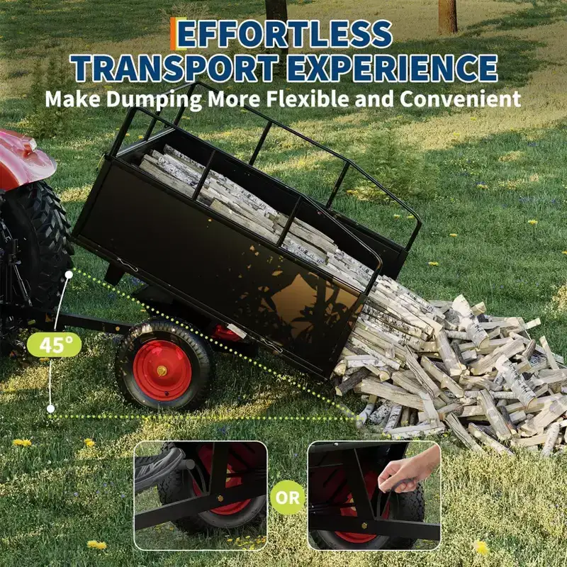 Heavy Duty Steel Garden Dump Cart  17 Cu.ft, 750lbs Capacity, Removable Sides, All-Terrain Wheels, Tow Behind ATV/UTV/Lawn Mower/Tractor