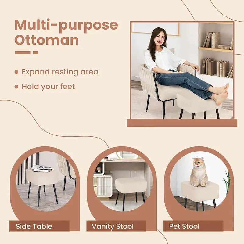 Gymax Modern Dutch Velvet Accent Chair & Ottoman Set Single Leisure