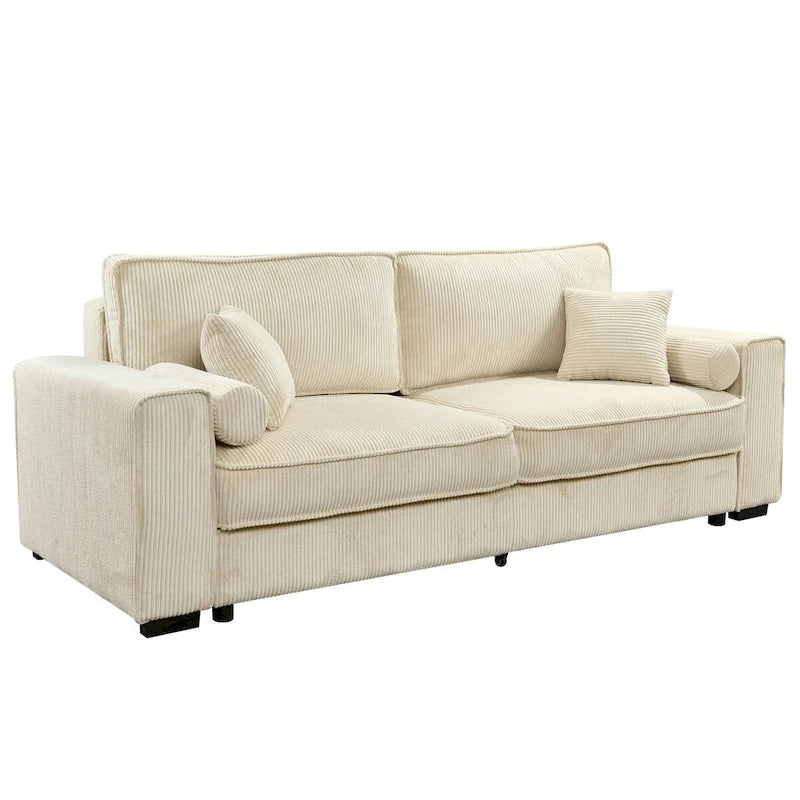 Pull-Out Sofa Bed with Storage – Light Green / Beige, Modern Style, Sinuous Spring, Seats 2