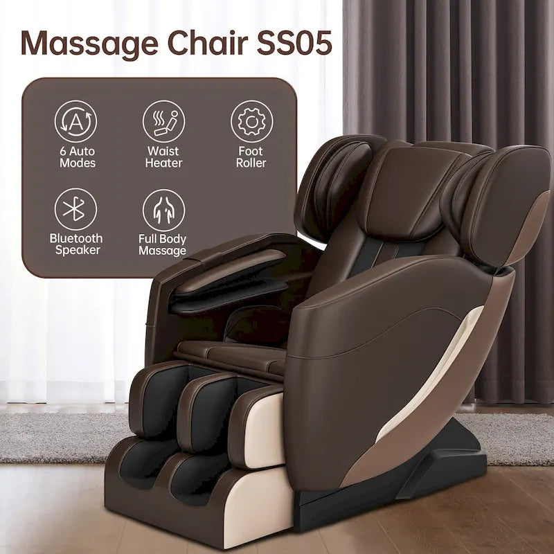Full Body Massage Chair with Zero Gravity, Bluetooth Speaker & Foot Roller