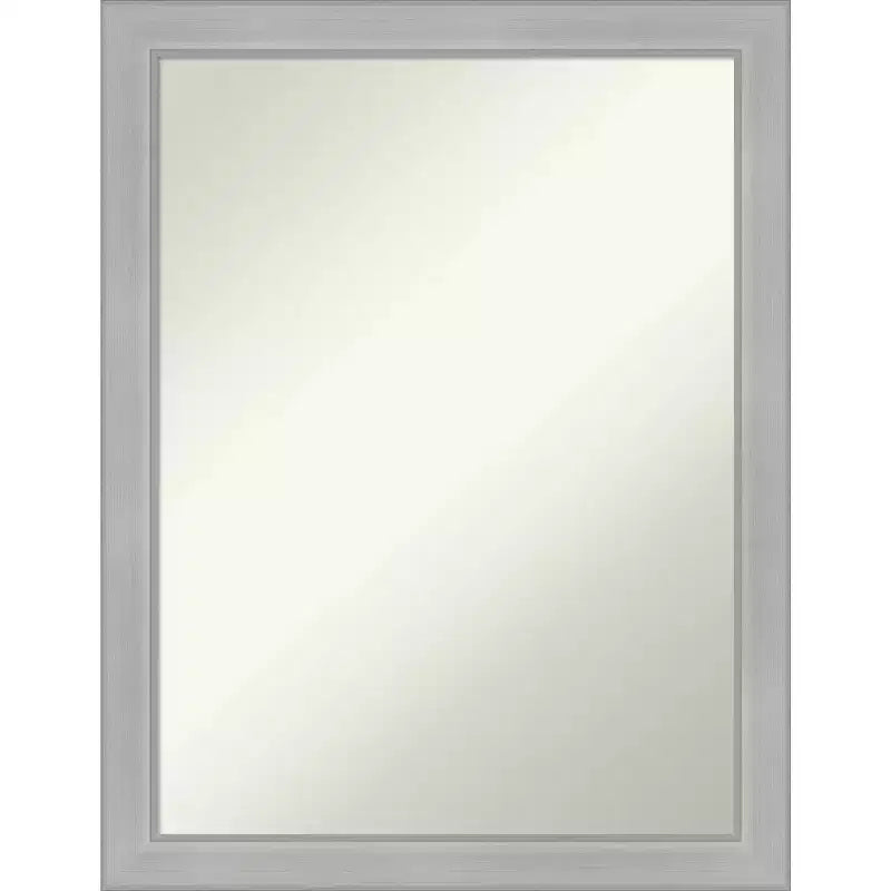 21 x 27 Non-Beveled Vista Brushed Nickel Narrow Wall Mirror - Amanti Art: Modern Rectangle, Includes Mounting Hardware
