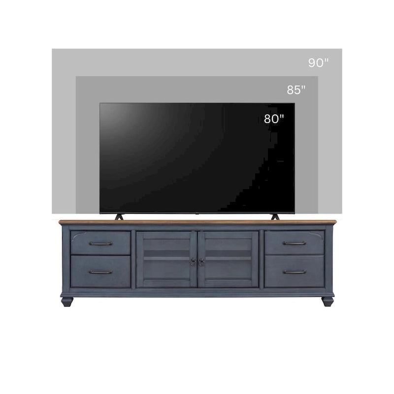 84-Inch TV Stand – Corduroy Blue, Coastal Traditional Style, Fits TVs up to 90 Inches