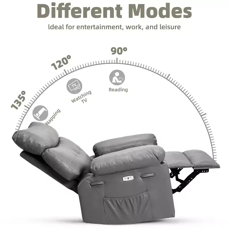 Living Room Manual Massage Chair, 360-Degree Rotating Massage Chair with Remote Control, PU Leather Leisure Chair with Side Pockets