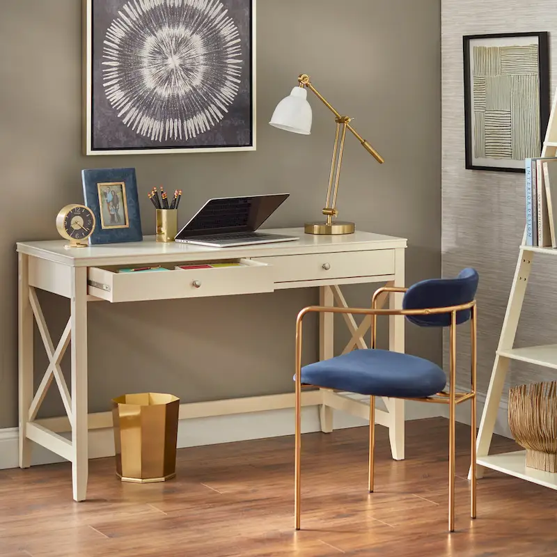 X-Side Writing Desk with 2 Drawers & Metal Hardware �� 47.75�� Wide