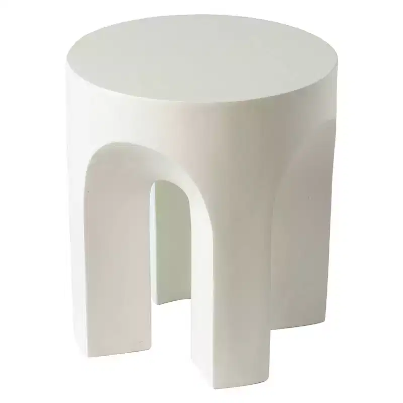 LeisureMod Crus 18 Sculptural Fiberstone End Table - Round Vaulted Base Side Table