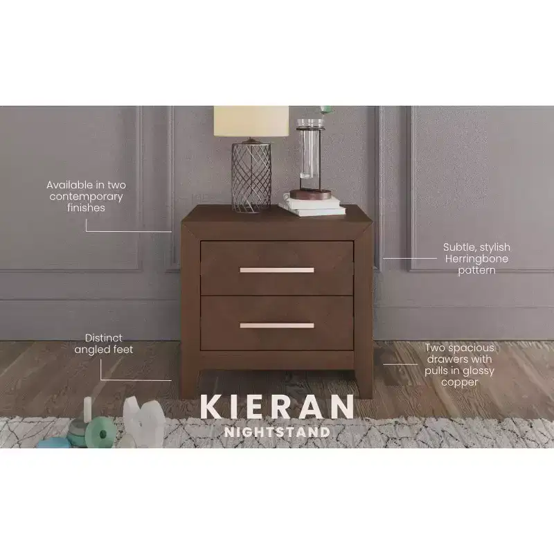 Child Craft Kieran 2 Drawer Nightstand for Nursery or Bedroom, Large Storage Drawers, Made of Sturdy Pinewood, Non-Toxic, Baby Safe Finish