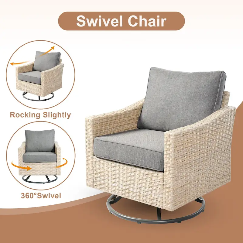 HOOOWOOO 6-piece Wicker Patio Outdoor Furniture Fire Pit Set with Swivel Rocking Chair
