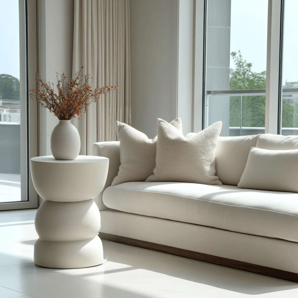 Cream Wood Abstract Side Table