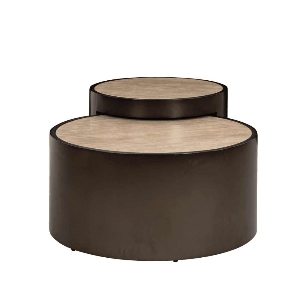 Bronze Nested Coffee Tables with Faux Travertine Top