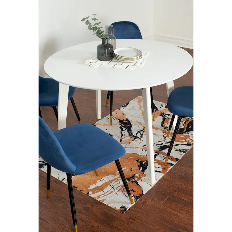 Roundhill Furniture Lassan Contemporary 5-Piece Dining Set, White Round Table and 4 Chairs