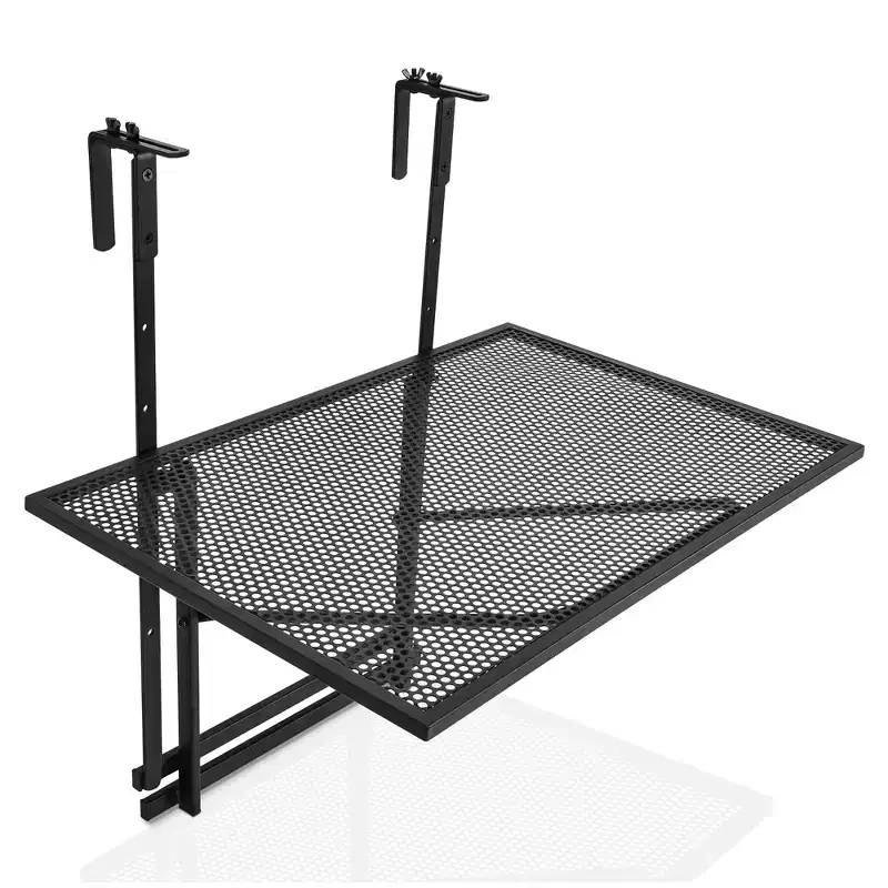 Costway Folding Hanging Table Adjustable Balcony Railing Table Patio Deck Black