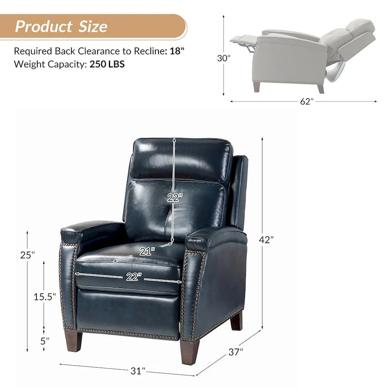 Mid-Century Modern Pushback Recliner with Nailhead Trim