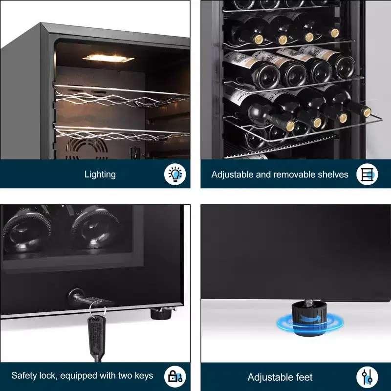 Hooure 17in 24-Bottle Wine Cellar - Compressor Cooling with LED Touch Control & Low-E Glass Door in Black