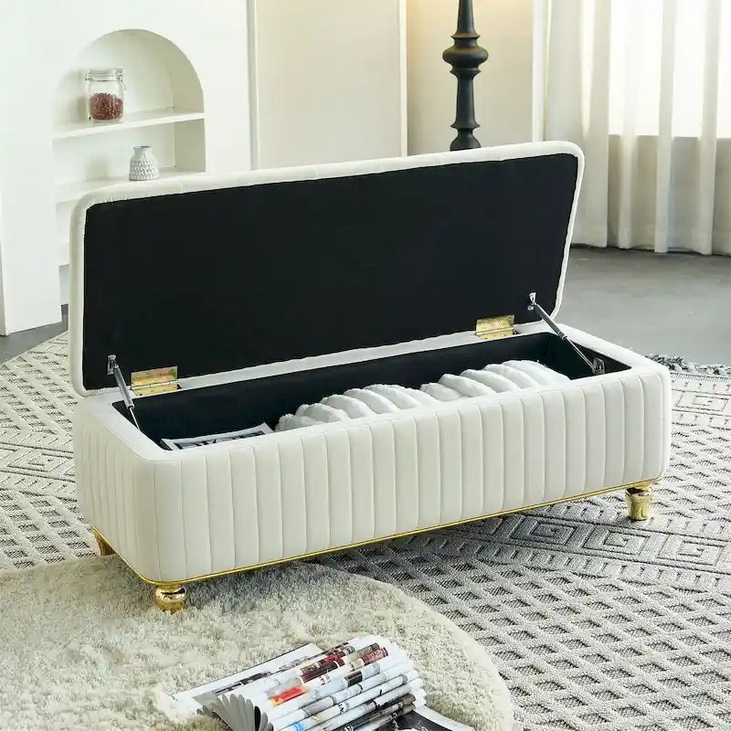 Rectangle Storage Ottoman Bench – Green / Black / Beige, Tufted Velvet, Modern Style, Seats 1–2