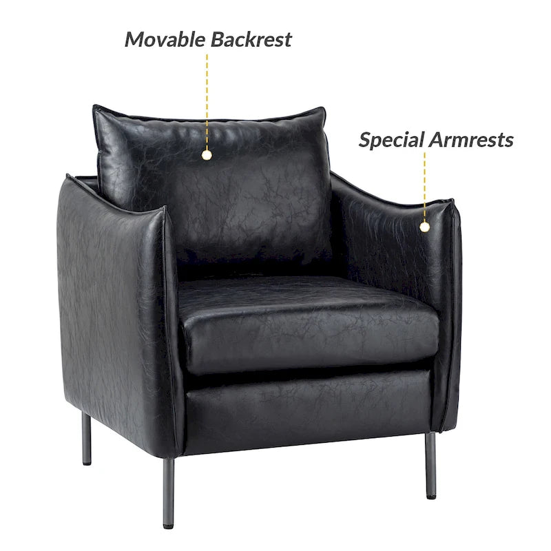 Modern Accent Chair – Black / Brown / Grey / Camel / Navy / Beige, Vegan Leather, Metal Legs, Seats 1