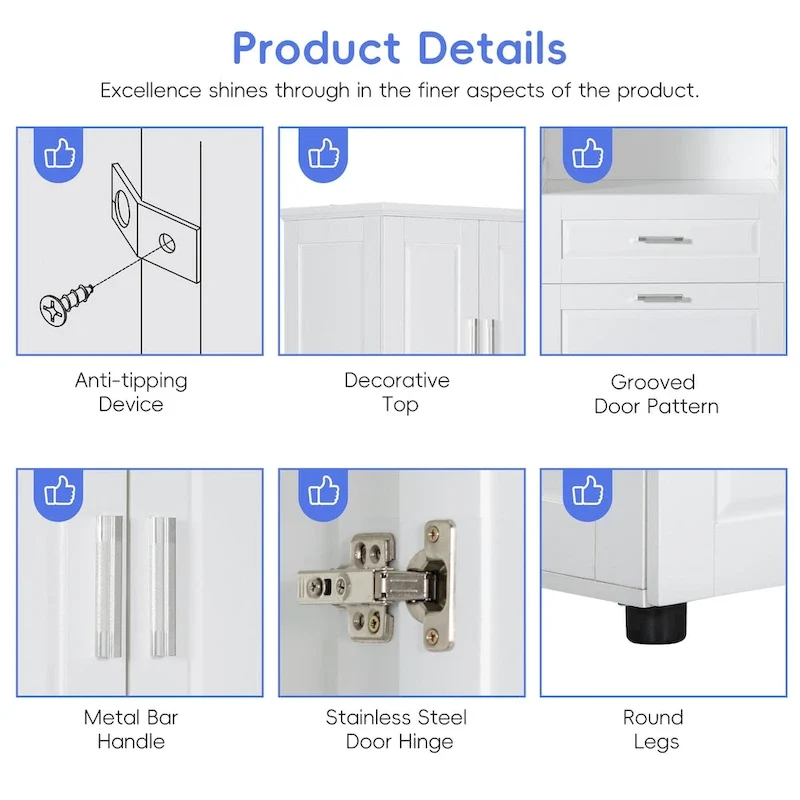 Tall Bathroom Cabinet with Laundry Basket, Large Storage Space Tilt-Out Laundry Hamper and Upper Storage Cabinet