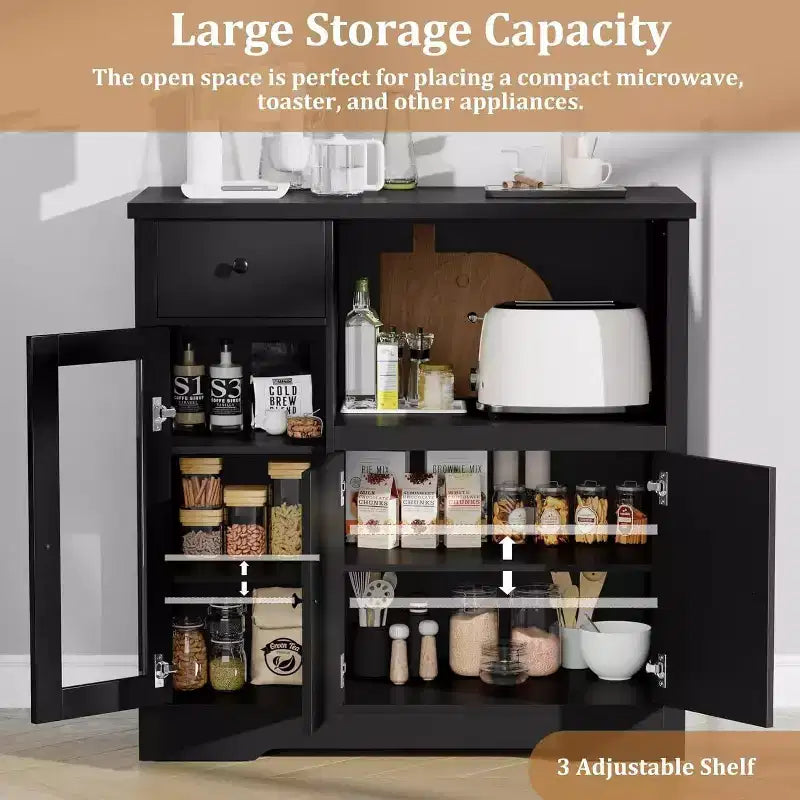 Kitchen Microwave Cabinets with Storage,with 3 Doors,1 Drawer and Adjustable Shelves, Pantry Storage Cabinet