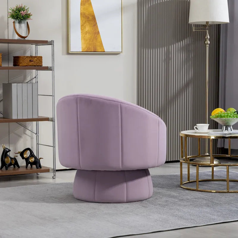 360° Swivel Accent Chair – Dark Yellow / Purple / Beige, Velvet, Wood Frame, Seats 1