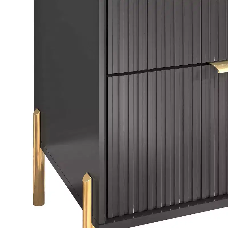 6 Drawer Dresser with Gold Legs Modern Ribbed Design for Bedroom