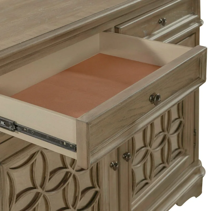 Wood Buffet Cabinet with Mirrored Doors and Drawer Storage