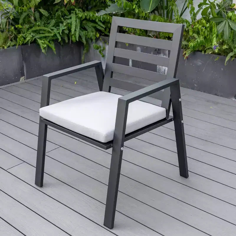 LeisureMod Chelsea 5-Piece Patio Dining Set, 48 Round Aluminum Dining Table and 4 Dining Armchair