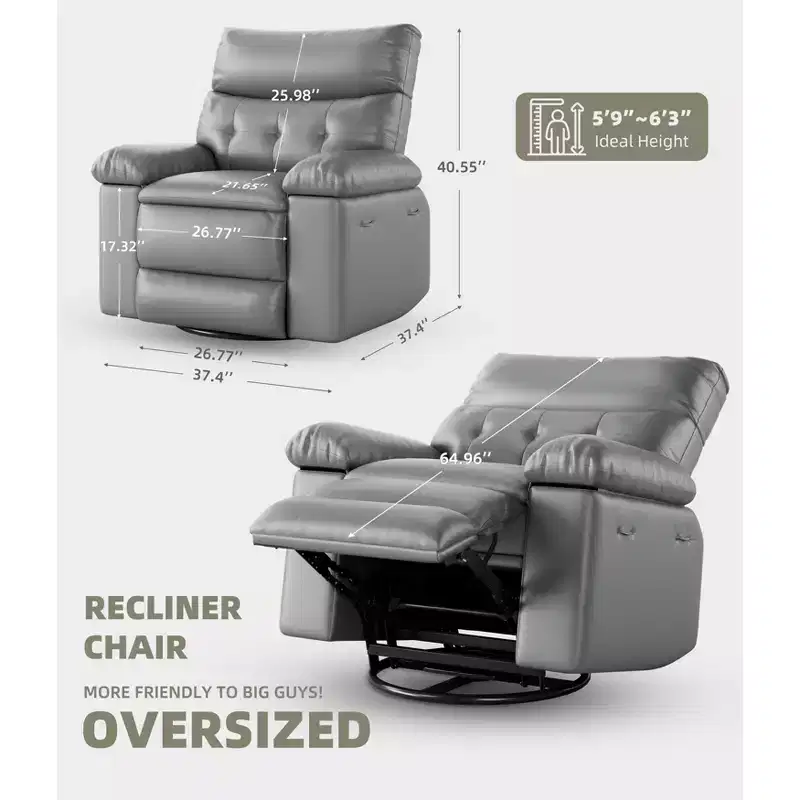 Living Room Manual Massage Chair, 360-Degree Rotating Massage Chair with Remote Control, PU Leather Leisure Chair with Side Pockets