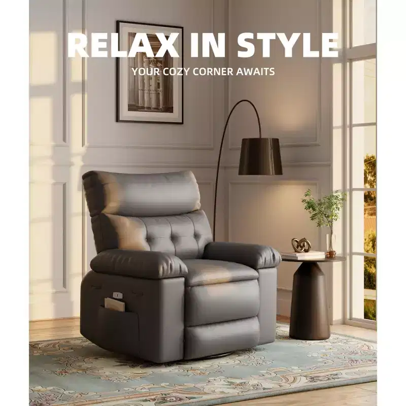 Living Room Manual Massage Chair, 360-Degree Rotating Massage Chair with Remote Control, PU Leather Leisure Chair with Side Pockets