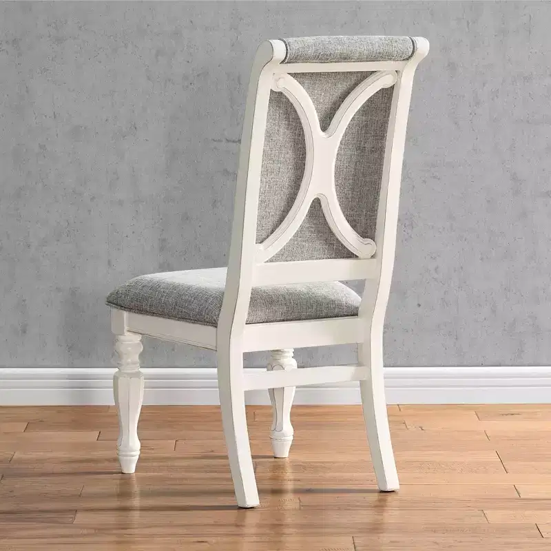 Roundhill Furniture Belleza Solid Wood Upholstered Dining Chairs, Antique White, Set of 2