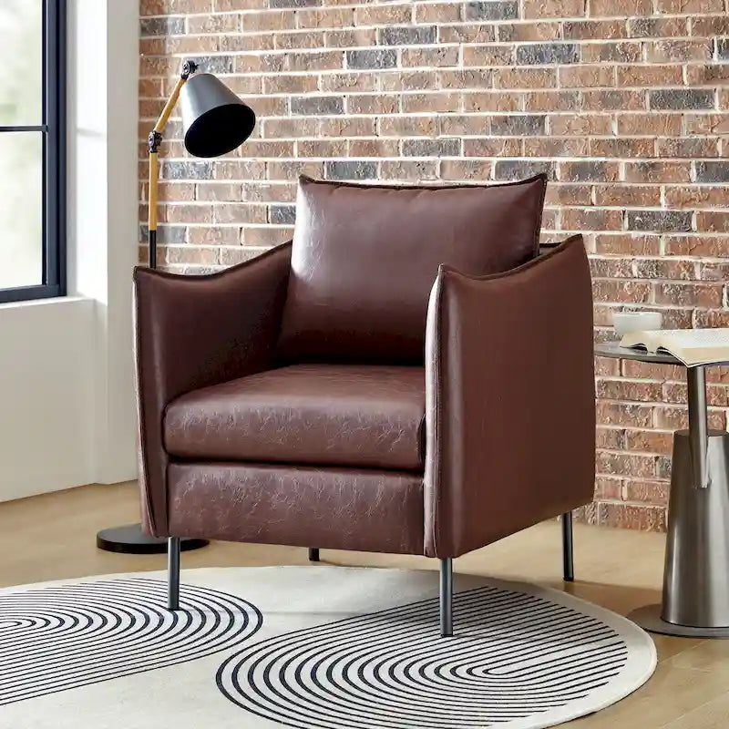 Modern Accent Chair – Black / Brown / Grey / Camel / Navy / Beige, Vegan Leather, Metal Legs, Seats 1