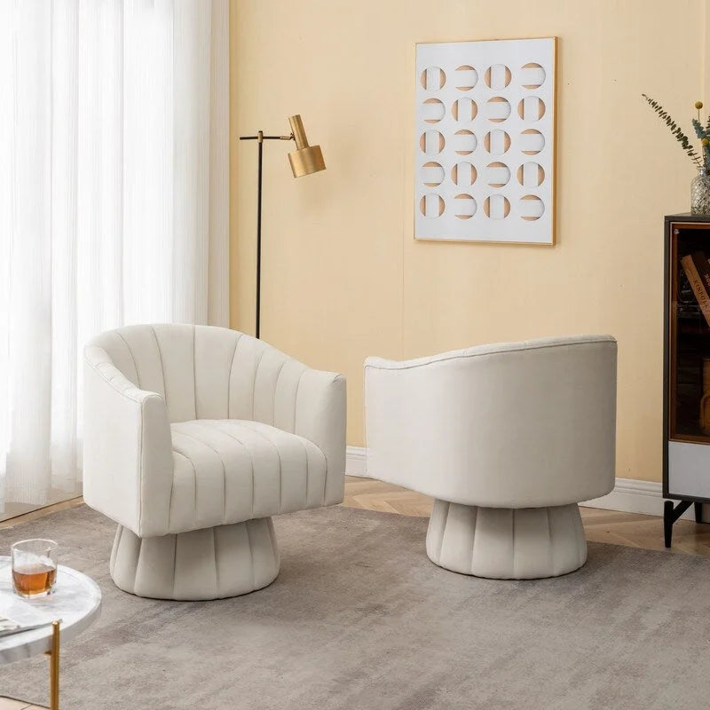 SEYNAR Modern Glam Velvet Upholstered Round 360 Degree Swivel Accent Barrel Chair Set of 2