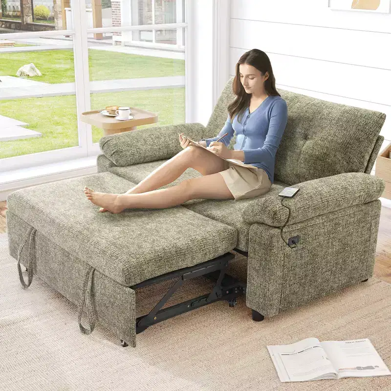Dyonery 3-in-1 Convertible Sofa Bed, Pull Out Sleeper Sofa with Adjustable Backrest