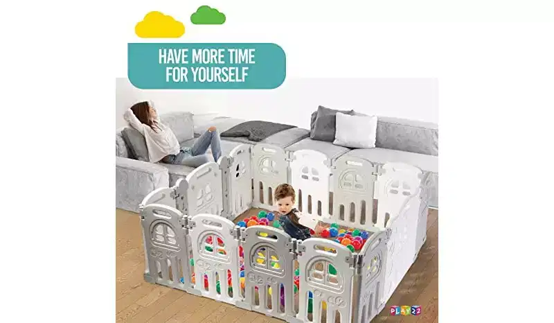 14-Panel Baby Playpen with Adjustable Shape and Foldable Design