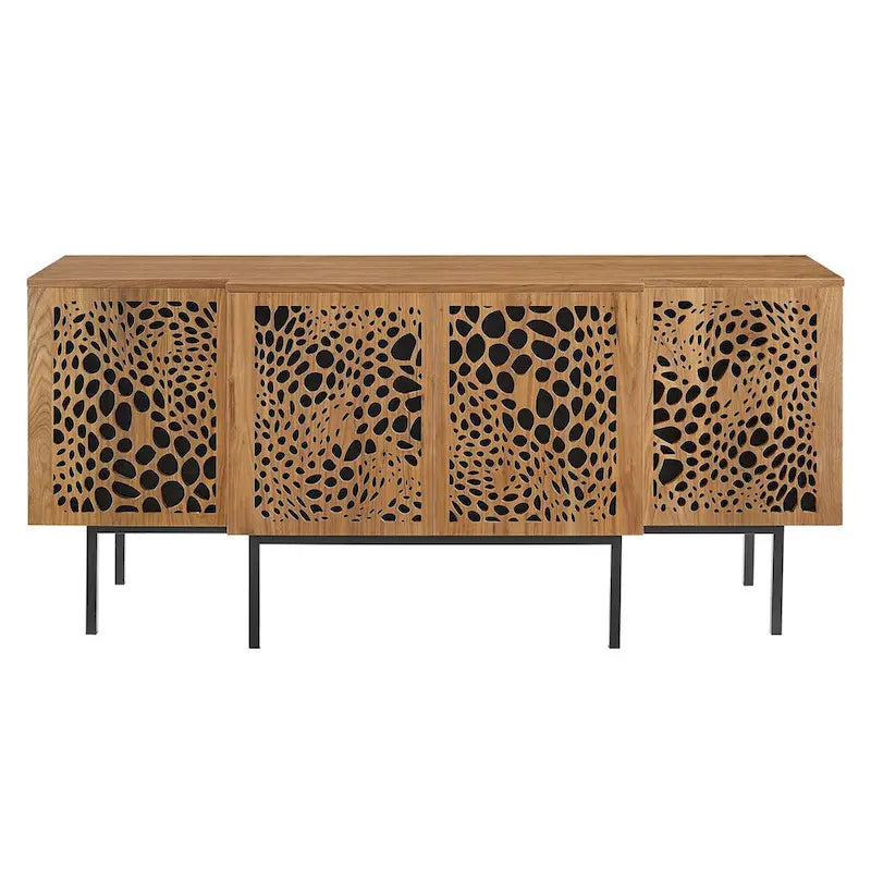 Walnut Veneer Sideboard Credenza with Sliding Doors for 1–4 Person Dining Room