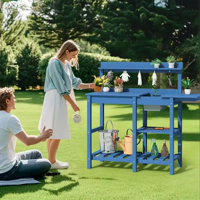 Hyleory HDPE Weather-Resistant Potting Bench Table with Storage Shelf