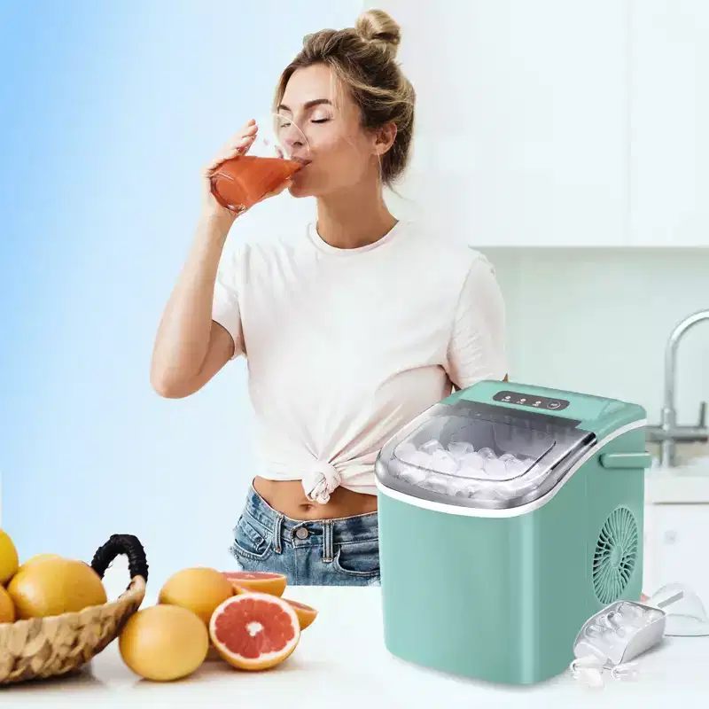 Portable Ice Maker,Countertop Model,Self-Cleaning,26.5lbs/24Hrs,6 Mins/9 Pcs Bullet Ice,Includes Ice Scoop and Basket