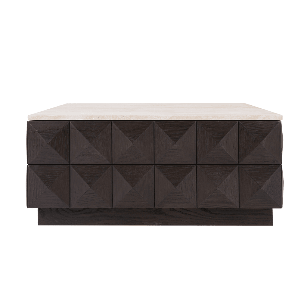 Deep Brown Square Coffee Table with Travertine Top